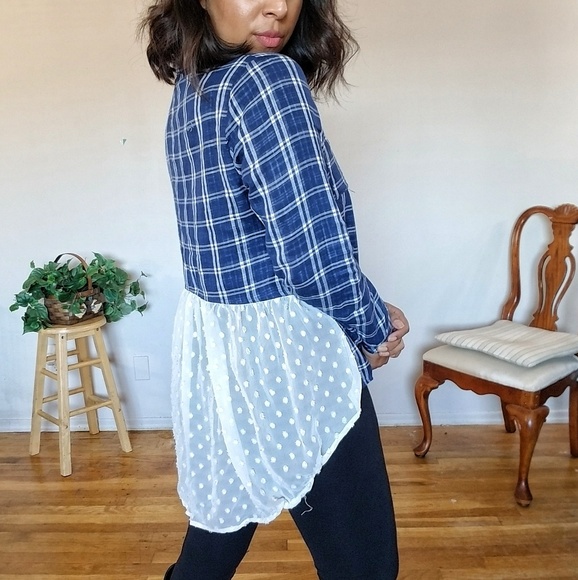 PRETTY IN PLAID BLUE CREAM SHIRT TOP - Picture 12 of 15